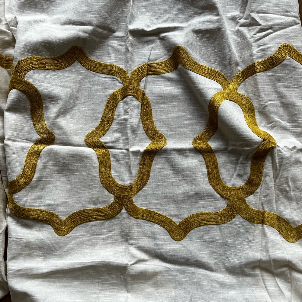 Cream curtain panel with mustard design (2)